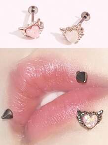 1 Miếng Sáng bóng & Thanh tú Thép không gỉ Sợi tổng hợp Opal Tim & Môi Hạt tai Xuyên Đinh tán tai Đối với phụ nữ - A - Xem 13