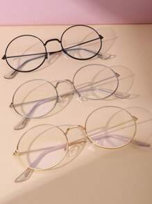 1 pieza/3 piezas Marcos de gafas de mujer con círculo metálico, lindo pompón y transparente, para decoración interior/exterior y sesión de fotos