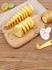 1set Tornado Potato Slicer, Vegetable Spiral Slicing Machine, Portable Potato Barbecue Skewer, Suitable For Camping, For BBQ, French Fries, Tornado Potatoes, Potato Chip Making Machine, Potato Slicer, Spiral Potato Slicer, Hand-Operated Vegetable Processing Machine Cutter, Barbecue Tools, Kitchen Accessories, Kitchen Tool.