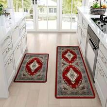 Bộ 1/2 tấm thảm nhà bếp, thảm trải sàn họa tiết hình học màu đỏ xám Bohemian, thảm chống mỏi bằng polyester có thể giặt bằng máy, thích hợp cho nhà bếp, đầu giường, lối vào, trang trí nhà cửa văn phòng - Nhiều màu - Xem 6