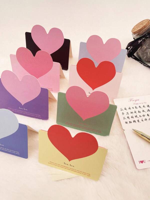 24pcs Heart Shaped Valentine's Day Greeting Cards, Folding Love Note Cards For Flower Shop, Gifts, Birthday, Thanksgiving (Random Colors)