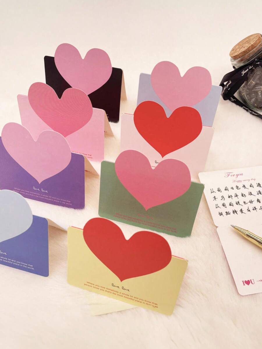 24pcs Heart Shaped Valentine's Day Greeting Cards, Folding Love Note Cards For Flower Shop, Gifts, Birthday, Thanksgiving (Random Colors)