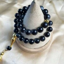 1pc Men's Classic Elegant Round Bead Glass Bracelet With Rhombic Tassel, Suitable For Daily Wear