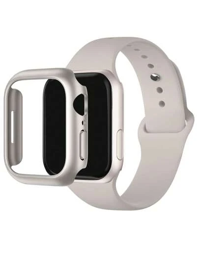 2pcs/Set Hard PC Frame Protective Case (Screen Protector Not Included), Scratch-Resistant Protective Frame And Sports Silicone Wristband, Compatible With Apple Watch Bands 40mm, 38mm, 41mm, 42mm, 44mm, 45mm, 46mm, 49mm, Unisex; Soft Waterproof Wristband, Replaceable Sports Band, Compatible With Apple Watch Ultra, 11, 10, 9, 8, 7, 6, 5, 4, 3, 2, 1, SE Series