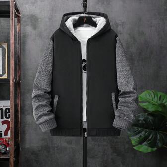 Boyfriend Style Men's Winter Thick Fleece Hoodie, Solid Color Warm Outerwear Gym Clothes Boyfriend Style Men