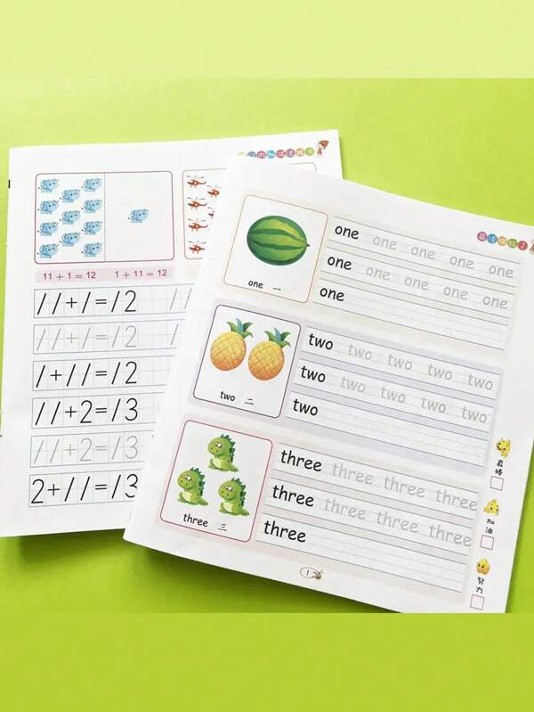 Number Writing Practice, Addition & Subtraction Workbook, English Picture Description Book - ABC Writing Practice Workbook - Handwriting Practice - Learn To Write Letters