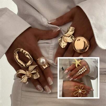 1 peça Fada Glamourosa na Ponta dos Dedos: Anel de Metal Exagerado com Tema de Oceano para Mulheres, Acessório de Festa Atraente e Escolha de Presente Única