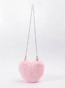 情人节特惠：心形毛绒单肩包，配链条斜挎包和可爱拉链钱包！心形链条新奇包，毛绒简约风，情人节必备，心形钱包，完美搭配情人节连衣裙，新款女士毛绒包，可爱爆表 - 淺粉色 - 查看 6