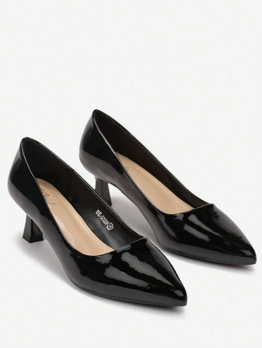 Chaussures à talons hauts élégantes et simples de couleur unie à la mode, talons hauts - Noir - Voir 1