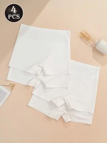 4pcs/Pack Seamless Silk-Like Solid Color Briefs, Skin-Friendly Stretchy Anti-Chafing Shorts, Women's Everyday Underwear & Sleepwear - White - View 5