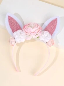 1pc Easter Bunny Ears Headband For Girls,Fabric Flowers Headband For Kids,Cute Hair Accessories For Kids Personalized Easter Gifts