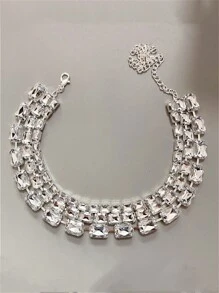 Fashionable Luxurious Multi-Layer Square Crystal Necklace - Silver - View 6