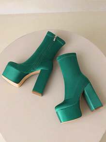 vivianly Women's Chunky Platform Ankle Boot High Block Heels Round Toe Lightweight Comfort Party Dress Green Boots For Women Women's Chunky Platform Ankle Boot High Block Heels Lightweight Comfort Party Dress Booties Shoes For Women - màu xanh lá - Xem 3