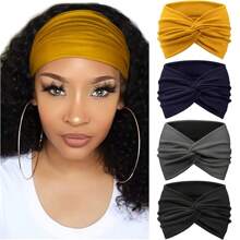 1/4 pezzi Fascia larga stile bohémien per donna, colore unito, vintage, turbante, accessori per capelli, per palestra, autunno/inverno, per vacanze, elegante sciarpa donna, bandana morbida