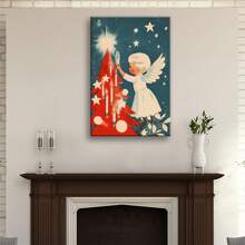 1pc Charming Angel Lights Tree Canvas Art - High-Definition Print, Wooden Frame Wall Decor For Home, Office, Bar, And Coffee Shops