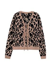 Dames romantische luipaardprint jacquard losse vest tops