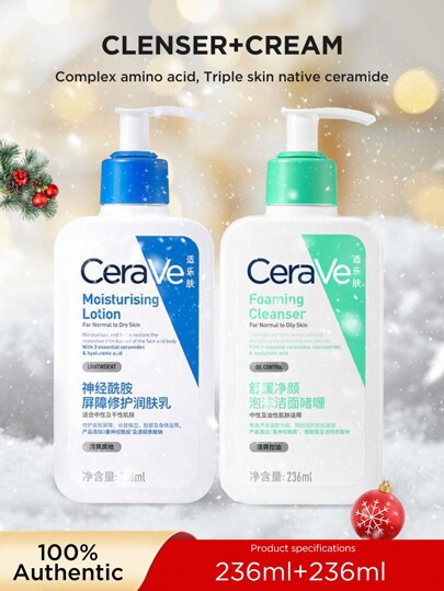 CeraVe Conjunto de crema facial hidratante y humectante con limpiador reparador de barrera