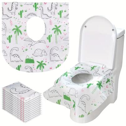 10pcs/20pcs Cartoon Disposable Paste Non-Woven Toilet Mat, Universal Seat Mat, Portable Disposable Toilet Seat Covers, Public Restroom Travel Toilet Seat Covers, Germ Protect From Public Toilets, Travel Accessories For Airplane