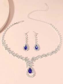1 Set Including: 1pc Luxury Rhinestone Pendant Necklace & 1 Pair Elegant Minimalist Rhinestone Pendant Earrings, Fashionable Jewelry Set Suitable For Daily Wear, Commute, Evening Party, Wedding, Ball, Photoshoot, And More For Women