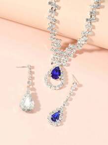1 Set Including: 1pc Luxury Rhinestone Pendant Necklace & 1 Pair Elegant Minimalist Rhinestone Pendant Earrings, Fashionable Jewelry Set Suitable For Daily Wear, Commute, Evening Party, Wedding, Ball, Photoshoot, And More For Women