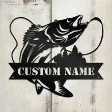1 Pc Customizable Text Fishing Art Metal Wall Decoration With Personalized Name Logo For Farmhouse, Patio, Porch, Fishing Art Decor, Unique Gift Ideas Decorative, Delicate, Fashion, Contracting, Vintage Customization, Personalized, Unique Ideal Gift For His Anniversary, Family, Friends Gifts Birthday Graduation, Christmas Gift Supplies - Black - View 4