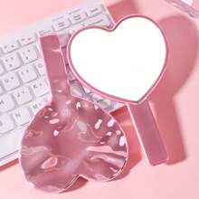 The New Electroplating Love Water Ripple Mirror Is Portable And The Girl Is Holding A Delicate And Cute High-Definition Mirror Makeup Mirror Birthday - Multicolor - View 6