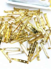 100pcs Metal Brooch Back Set, Silver Pin Bars With Clasp, For Badge, Jewelry Making And DIY Crafts, With Transparent Storage Bag - Gold - View 5