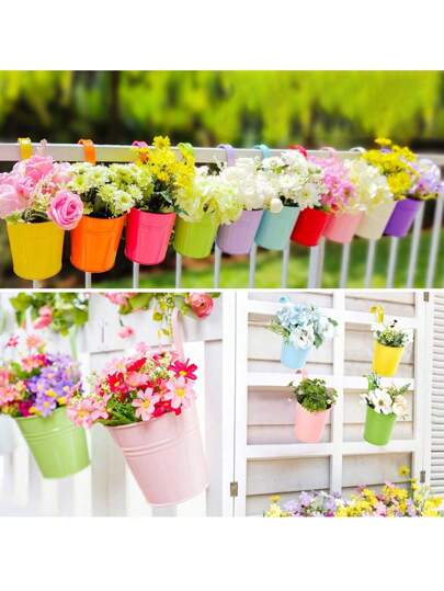 1 件/7 件/套 用铁壁挂花盆装饰您的阳台 金属桶花架壁挂 - 可拆卸挂钩 - 质朴的金属桶用于花园装饰