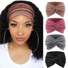 4 pezzi Fasce per capelli da donna in stile bohémien, colore unito, vintage, annodate, fascia per lo sport, assorbente, accessori per capelli alla moda, turbante, fascia per sudore, fascia per capelli autunno inverno per outfit da vacanza, elegante sciarpa da donna, bandana, morbida fascia per capelli