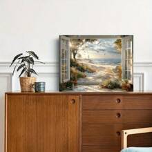 1 Pc Lighthouse And Ocean View Canvas Art Printed Wall Decoration Wooden Framed  Canvas Painting Thickness 2.25cm/0.9inch High Quality Wall Art Prints Poster Direct Hanging Wall Picture Decor For Home Gifts, Christmas Gift,Christmas Decoration,Living Room, Bathroom, Bedroom, Kitchen - Multicolor - View 4