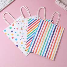 12pcs Multicolor Kraft Paper Gift Bags With Star, Polka Dot And Stripe Patterns - Suitable For Holiday And Party Christmas Gifts Valentine's Day - Multicolor - View 6