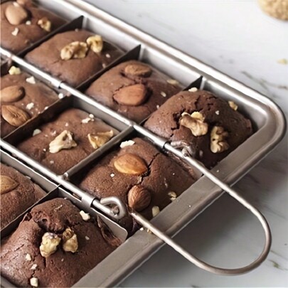 1pc Non-Stick Brownie Pan With Divider (12.2''x7.8''), Stainless Steel Bread Loaf Pan, Non-Stick Square Cake Pan, Kinfe Dough Mixer, Baking Tool, Oven Safe, Kitchen Gadget, Kitchen Accessory, Home Kitchenware