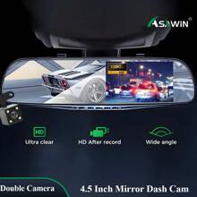ASAWIN 4.5 In Rearview Mirror Recorder Hd 1080p Rearview Mirror Automobile Dash Cam Dual Lens Video Recorder Automobile DVR Night Vision Loop Recording