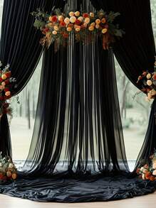 优雅的黑色透明雪纺窗帘（315 英寸和 236 英寸长） - 非常适合婚礼拱门、订婚、派对和招待会、生日和情人节的浪漫悬挂装饰