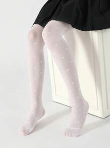 2 件装女童轻薄透气白色心形连裤袜，防勾丝连裤袜，适合日常穿着和返校穿着 - 白色 - 查看 12