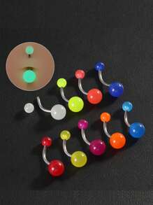 6pcs/9pcs/1.6mm/14G Glow-In-The-Dark UV Navel Rings Tongue Studs Belly Rings Tongue Rings Nipple Rings Navel Rings Glow-In-The-Dark Ball Navel Rings Navel Studs - Multicolor - View 10