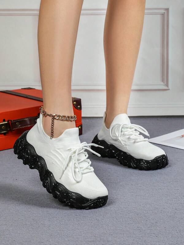 Women's White Comfy Breathable Low-Top Lace-Up Running Sports Shoes, Casual Outdoor School Sneakers Suitable For Daily Wear, Gatherings, Fitness, Gift
