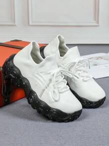 Women's White Comfy Breathable Low-Top Lace-Up Running Sports Shoes, Casual Outdoor School Sneakers Suitable For Daily Wear, Gatherings, Fitness, Gift - Multicolor - View 4