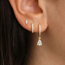 Bộ 3 chiếc bông tai Charlotte đeo một bên đính đá ngọc lục bảo, bông tai nữ hình giọt nước hình học, trang sức xỏ sụn tai - Loại bướm - Xem 15