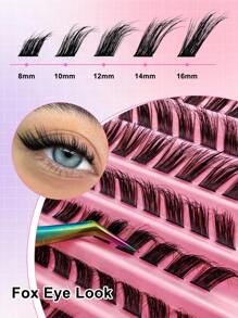 120 片 C 卷 8-16 毫米混合长度猫眼造型单根簇状睫毛分段尖刺狐狸眼效果单根假睫毛 DIY 单根睫毛延长睫毛簇、睫毛簇、单根睫毛、睫毛、假睫毛 - 黑色 - 查看 2