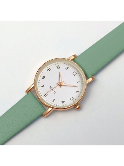 1pc Leather Quartz Wristwatch, Women view 3