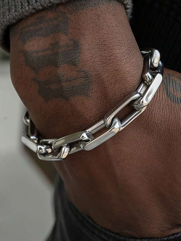 Pulseira de aço inoxidável para homens, casal hip hop OT fivela pulseira de corrente cubana, presente de dia dos pais