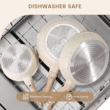 Younghome 14 Pcs Nonstick Pots And Pans Cookware Set, Kitchen Cooking Sets Easy Clean, Beige Granite