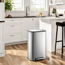 NANSTATA Trash Can 8 Gallon Stainless Steel Kitchen Trash Can, 30 Liter Garbage Can, Step On Rectangular Trash Can With Lid Foot Pedal & Inner Bucket For Kitchen Home Office Living Room - Silver - View 1