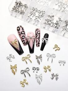 1 Box 96 Pcs Metal Bow Nail Art Decor, Alloy Bows In 3D Gold/Silver/Gray Color, Luxury Shiny Bow Nail Jewelry, Nail Art Accessories, Nail Diy Nails Nail Supplies Nails Nail Charms Nail Gems