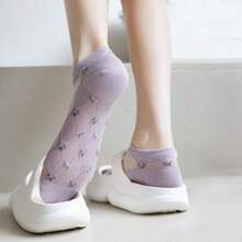 6 双女士玻璃丝水晶袜，透明网眼浅口船袜，时尚透气，适合夏季 - 彩色 - 查看 4