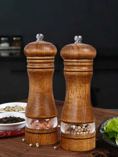 1pc, Pepper Grinder, Household Sea Salt Ginder, Wooden Spice Grinder, Manual Pepper Mill, Spice Crusher, Reusable Spice Bottle For BBQ Picnic Camping, Kitchen Gadgets, Valentine's Day Gifts, Kitchen Decoration
