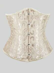 Vintage Jacquard Lace-Up Back Fishbone Corset Bustier Top, Fashionable Outerwear Waist Cincher Bodysuit, New Year Party, Valentine's Day, Holiday Tops, St. Patrick's Day Outfit, Halloween Costume