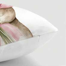 1 Stücke / 4er Set 17.7*17.7in (45*45cm) [einseitiger Muster] Kissenbezug mit Motiv Oster-Rosa Tulpe, Ei und Hase, aus Polyester für Sofa/Bett Kopfteil Kissen [Kissenfüllung nicht enthalten], geeignet für den täglichen Gebrauch, Heimdekoration, Wohnzimmer, Schlafzimmer, Auto