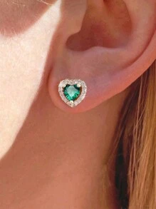 Winglove 一套925纯银绿色心形水晶项链、戒指、耳环首饰套装，优雅女士礼物 - 綠色 - 查看 6